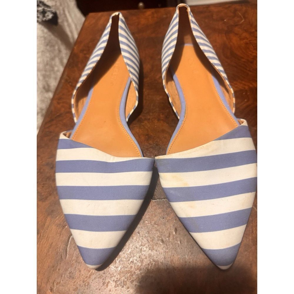 J.Crew Striped D'Orsay Flats Pointed Toe Blue White Casual Shoes